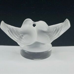 Lalique Frosted ckear crystal 2 small loveBird figure Sculpture France signed